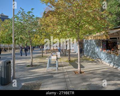 Cuesta de Moyano. según Wikipedia es el nombre popular con el que se conoce a la calle de Claudio de Moyano de Madrid, famosa por las casetas de venta Foto Stock