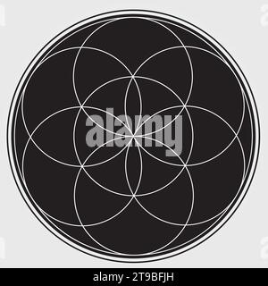 Seed of Life illustrazione colori bianco e nero geometria sacra simbolo Vector Design Circle Spirituality Universe Mandala Star Illustrazione Vettoriale