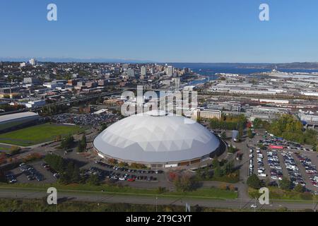 Una vista aerea generale del Tacoma Dome, venerdì 27 ottobre 2023, a Tacoma, lavaggio Foto Stock