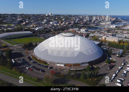 Una vista aerea generale del Tacoma Dome, venerdì 27 ottobre 2023, a Tacoma, lavaggio Foto Stock