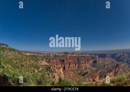 Vista della Saddle Mountain da Point Imperial al Grand Canyon North Rim Under Moonlight. Foto Stock