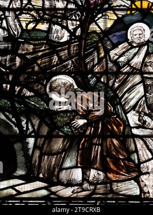 San Giovanni con San Pietro presso la tomba vuota vetrate colorate, San John the Baptist Church, Burford, Oxfordshire, Regno Unito Foto Stock