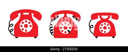 Vecchio telefono retrò rosso vintage. Classico telefono vintage Illustrazione Vettoriale