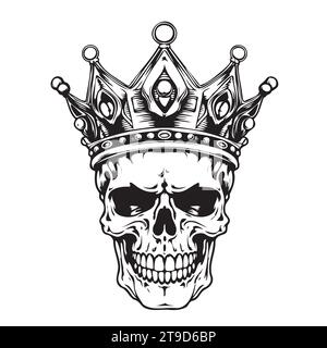 Teschio umano in bozzetto corona disegnato a mano illustrazione vettoriale morte Illustrazione Vettoriale