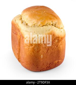 Pane bianco fatto in casa, cucinato in una macchina per il pane, isolato su sfondo bianco Foto Stock