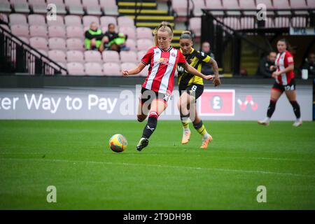 Watford, Regno Unito. 19 novembre 2023. Watford, Inghilterra, 19 novembre 2023 Sheffield United Attacker in azione durante la partita del Barclays fa Womens Championship tra Watford e Sheffield United a Vicarage Road a Watford, Inghilterra (Will Hope/SPP) credito: SPP Sport Press Photo. /Alamy Live News Foto Stock