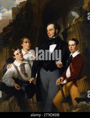 Ritratto di Laurence Davidson e dei suoi tre figli 1850 di Eugene-Francois-Marie-Joseph Deveria Foto Stock