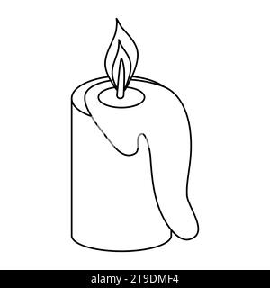 Candela bruciata con cera che fonde, illustrazione vettoriale piatta in stile doodle per libri da colorare per bambini Illustrazione Vettoriale