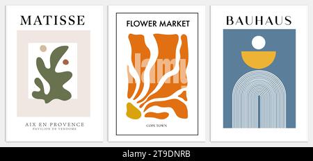 Contiene un set di arte astratta in stile Bauhaus e mercato dei fiori, Illustrazione Vettoriale