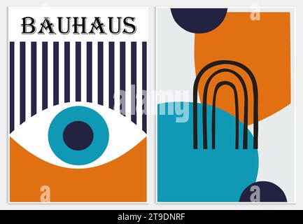 Contiene un set di arte astratta in stile bauhaus, arte moderna decorativa, poster con illustrazione vettoriale. Stampe, Gallery Wall Art Set, Illustrazione Vettoriale