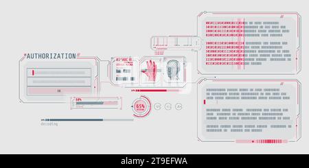 Interfaccia del programma di decodifica dati con finestra di autorizzazione. Illustrazione Vettoriale