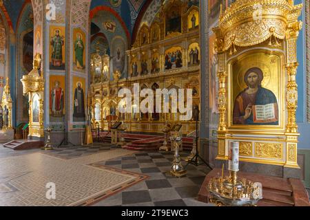 Iconostasi della cattedrale principale del monastero di Valaam Island nel lago Ladoga Foto Stock