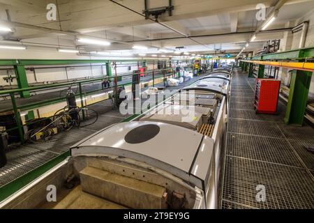 Wien, Straßenbahnremise Floridsdorf der Wiener Linien // Vienna, Tramway (tram) Depot Floridsdorf Foto Stock