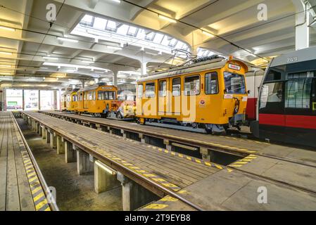 Wien, Straßenbahnremise Floridsdorf der Wiener Linien // Vienna, Tramway (tram) Depot Floridsdorf Foto Stock