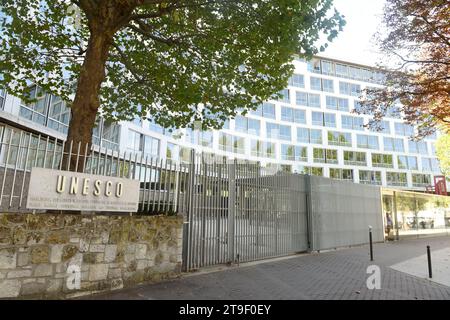 Parigi, Francia - 30 agosto 2019: Il principale edificio UNESCO a Parigi, Francia. Foto Stock