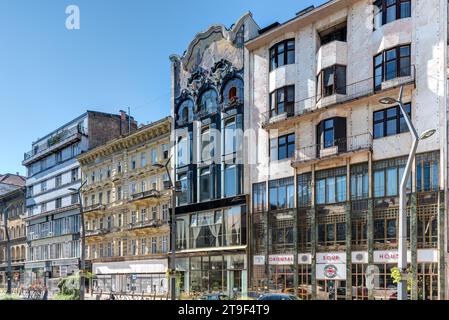 Budapest, Bankhaus Török, Szervita tér 3, Henrik Böhm, Ármin Hegedüs 1906 // Budapest, Török Bank House (Turkish Bank House), Szervita tér 3, Henrik B Foto Stock