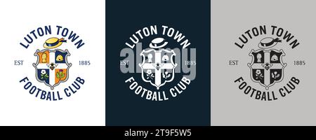 Luton Town FC colore bianco e nero Logo a 3 stili squadra di calcio professionale inglese illustrazione vettoriale immagine astratta modificabile Illustrazione Vettoriale