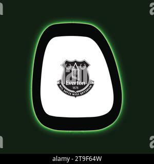 Everton FC Logo Neon Light Board Vista sfondo verde, squadra di calcio professionistica inglese illustrazione vettoriale immagine astratta modificabile Illustrazione Vettoriale