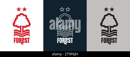 Nottingham Forest FC colore bianco e nero Logo a 3 stili squadra di calcio professionale inglese illustrazione vettoriale immagine astratta modificabile Illustrazione Vettoriale