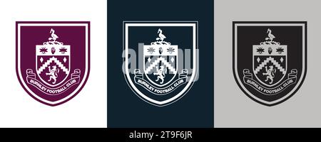 Burnley FC colore bianco e nero Logo a 3 stili squadra di calcio professionale inglese illustrazione vettoriale immagine astratta modificabile Illustrazione Vettoriale