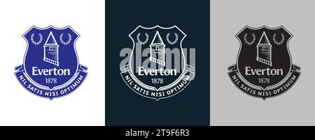 Everton FC colore bianco e nero Logo a 3 stili squadra di calcio professionale inglese illustrazione vettoriale immagine astratta modificabile Illustrazione Vettoriale