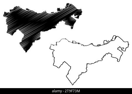 Bruck an der Leitha distretto (Repubblica d'Austria o Österreich, bassa Austria o Niederösterreich stato) mappa vettore illustrazione, schizzo di scrittura Bez Illustrazione Vettoriale