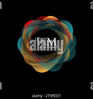 Logo circolare astratto con petali su sfondo nero. Illustrazione vettoriale Illustrazione Vettoriale