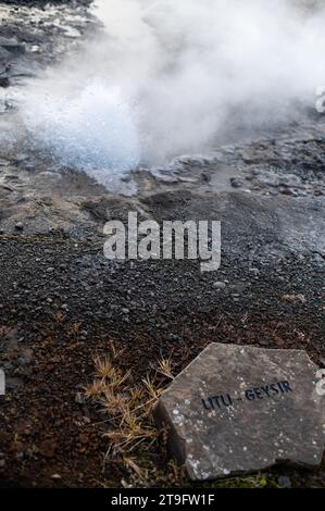 Mini geyser nella Laguna segreta, Islanda Foto Stock