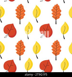 Foglie autunnali senza cuciture. Tessuto e texture dalle foglie di quercia colorate. Illustrazione Vettoriale