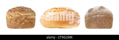 Pane intero scuro e chiaro, impostato, isolato su sfondo bianco Foto Stock