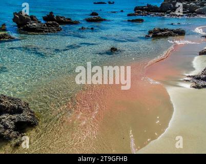 La famosa sabbia rosa sulla costa dell'isola presso la spiaggia di Elafonissi, Creta Foto Stock