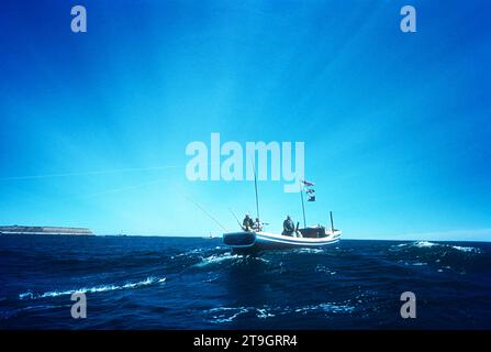 WEDGEPORT, NS - 11 SETTEMBRE: Vista generale del Benny B durante l'International Tuna Cup 1955 l'11 settembre 1955 al largo della costa di Wedgeport, nuova Scozia, Canada. (Foto di Hy Peskin) Foto Stock