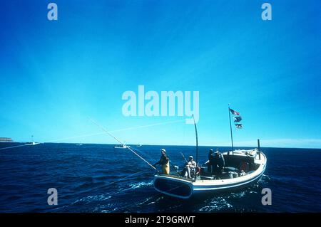 WEDGEPORT, NS - 11 SETTEMBRE: Vista generale del Benny B durante l'International Tuna Cup 1955 l'11 settembre 1955 al largo della costa di Wedgeport, nuova Scozia, Canada. (Foto di Hy Peskin) Foto Stock