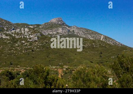 Vu sur le sommet du Garlaban depuis le sentier de la "font de mai" vista della vetta del Garlaban dal sentiero "font de mai" Foto Stock