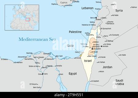 Mappa illustrativa di Israele, Palestina, Libano e Gaza. Foto Stock