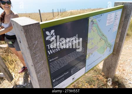 Mappa del percorso Tennyson e West High Down sull'isola di Wight, Inghilterra Foto Stock