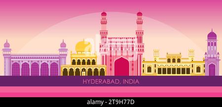 Panorama Sunset Skyline della città di Hyderabad, India - illustrazione vettoriale Illustrazione Vettoriale