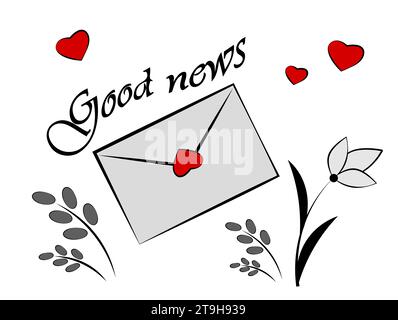 Busta con cuori su sfondo bianco. Buone notizie Illustrazione Vettoriale