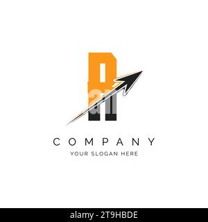 Illustrazione del modello di lettera R con logo freccia. R icona monogramma vettoriale moderno di progettazione del concetto di alfabeto Illustrazione Vettoriale