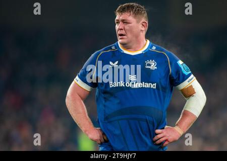 Dublino, Irlanda. 25 novembre 2023. Tadhg Furlong di Leinster durante il round 6 dello United Rugby Championship tra Leinster Rugby e Munster Rugby all'Aviva Stadium di Dublino, Irlanda, il 25 novembre 2023 (foto di Andrew SURMA/ Credit: SIPA USA/Alamy Live News Foto Stock