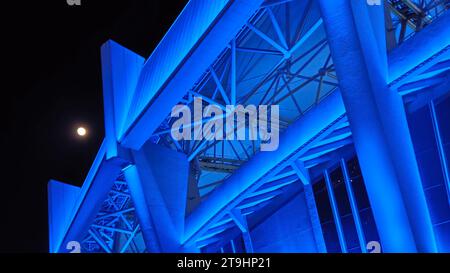 SHANGHAI, CINA - 25 NOVEMBRE 2023 - Uno spettacolo di luci blu è esposto allo Shanghai Stadium di Shanghai, Cina, 25 novembre 2023. Foto Stock