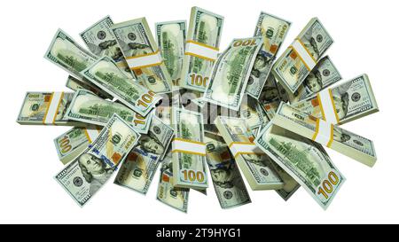 Rendering 3d delle banconote in dollari USA raccolte e attirate l'una dall'altra. Foto Stock