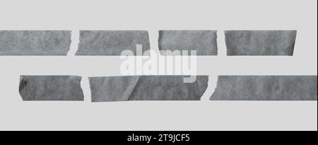 Mockup di nastri adesivi neri strappati su sfondo grigio. Foto Stock