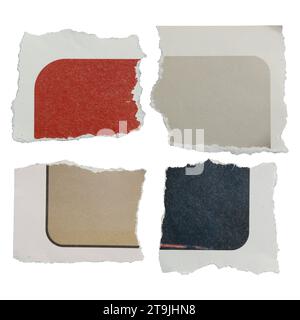 set di carta per riviste strappata con grafica a mezzitoni su sfondo bianco con percorso di ritaglio Foto Stock