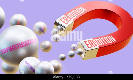 Erudizione che porta raffinatezza. Una metafora magnetica in cui l'erudizione attrae più parti della sofisticazione. Relazione causa-effetto tra noi Foto Stock