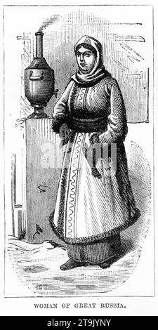 Ritratto inciso di una donna della grande Russia in costumi tradizionali. Pubblicato intorno al 1887 Foto Stock