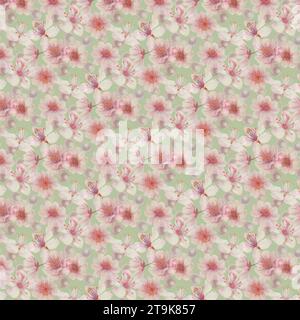 Motivi rosa acquerello senza cuciture con illustrazioni disegnate a mano di fiori di ciliegio e perla per matrimonio, compleanno, giornata internazionale della donna, Foto Stock