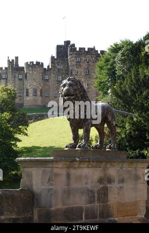 Il ponte Lion sul fiume Aln. Costruito da John Adam per il primo duca di Northumberland. Gothic Revival. Percy Lion. Alnwick Bridge Foto Stock