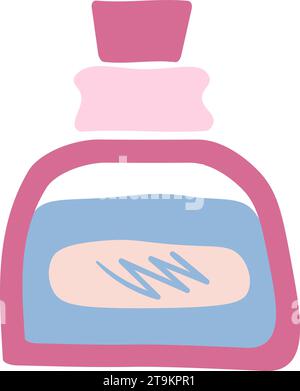 Bottiglia di olio aromatico per il servizio di bellezza. Bottiglia in vetro con olio aromatico chiusa con coperchio in sughero. Prodotti di bellezza nel salone della spa. Vettore isolato su sfondo bianco Illustrazione Vettoriale