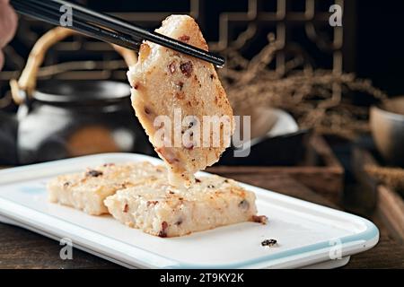 Piatti tradizionali cinesi di Capodanno, torta di riso, torta di ravanelli, yumcha, Foto Stock